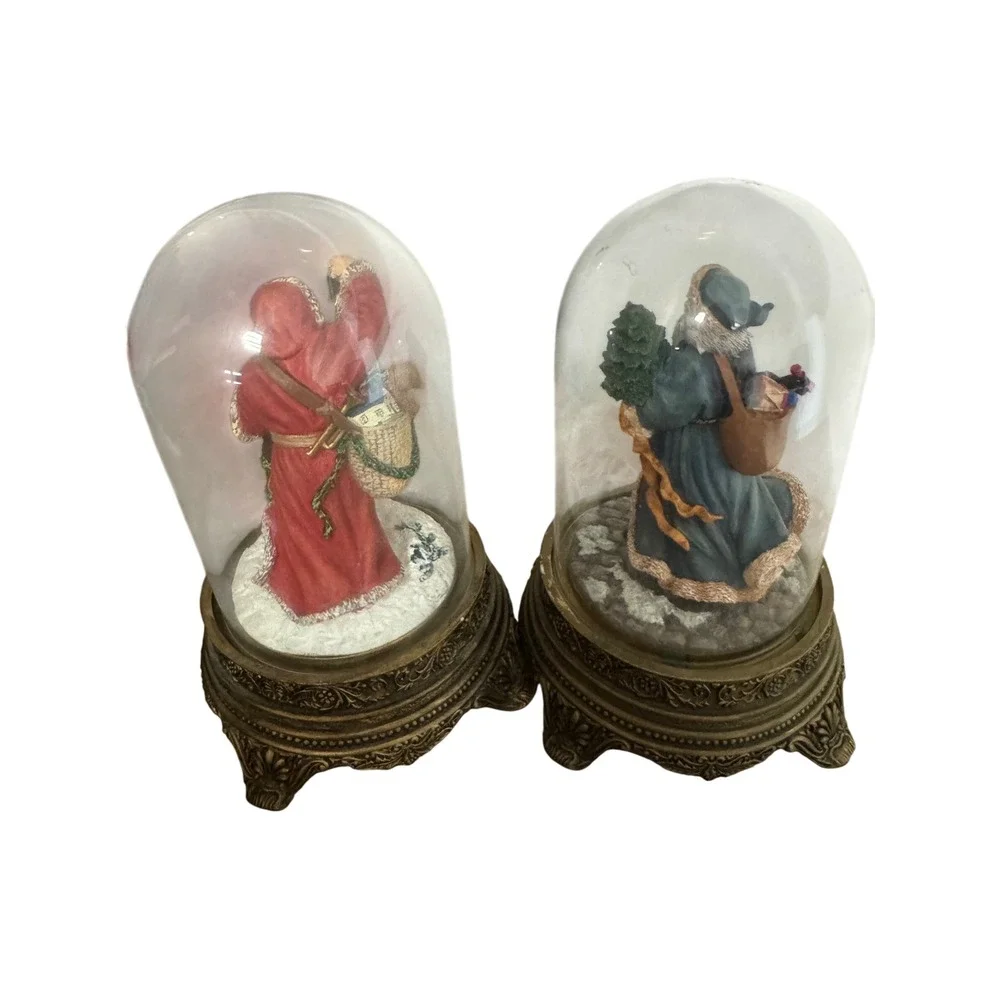 Vintage Kriss Kringle Santa Claus Glass Dome Figurines Christmas Decor Set of 2